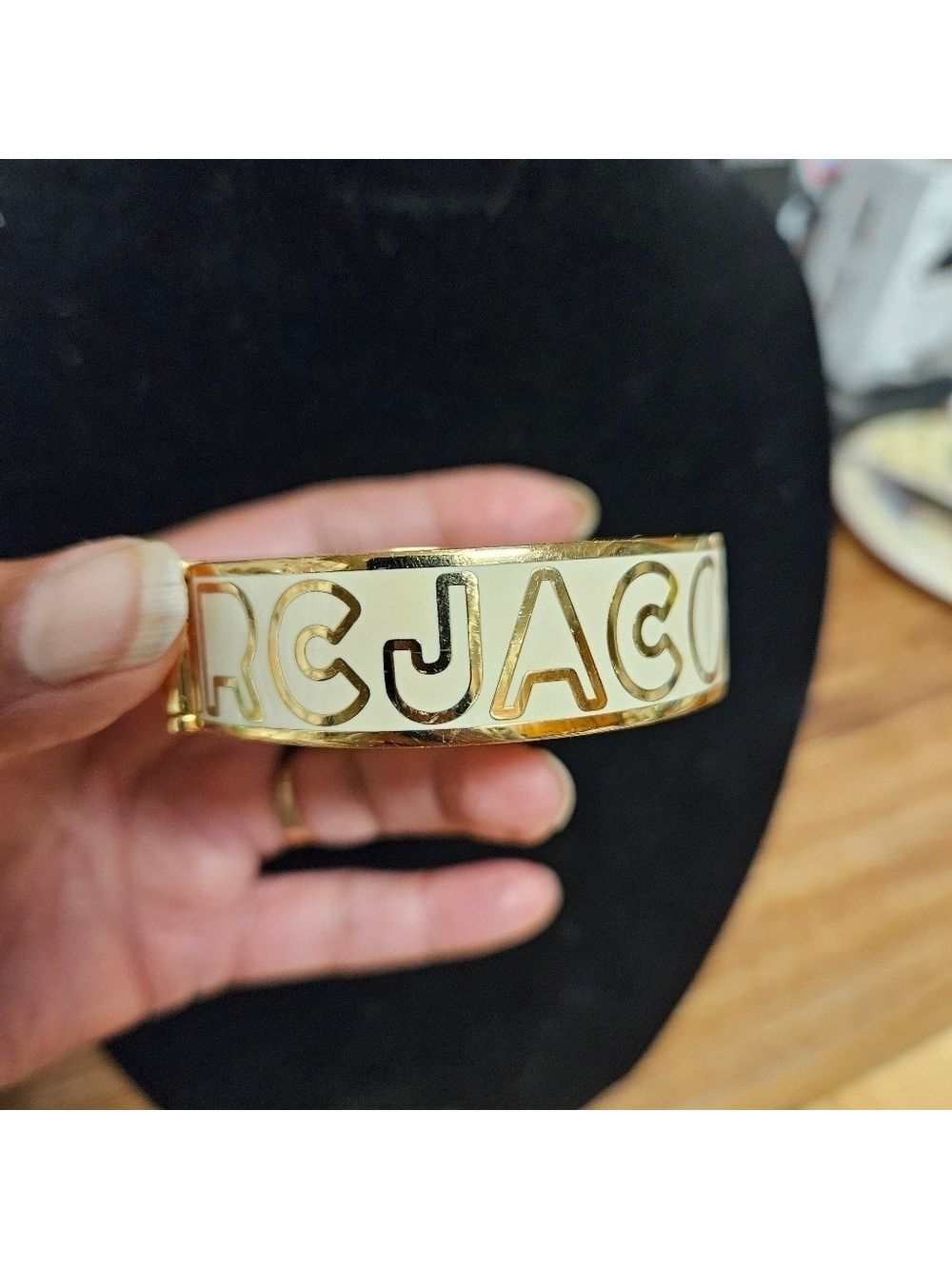 Vintage Marc by Marc Jacob's White & Gold-tone Hinged Bracelet